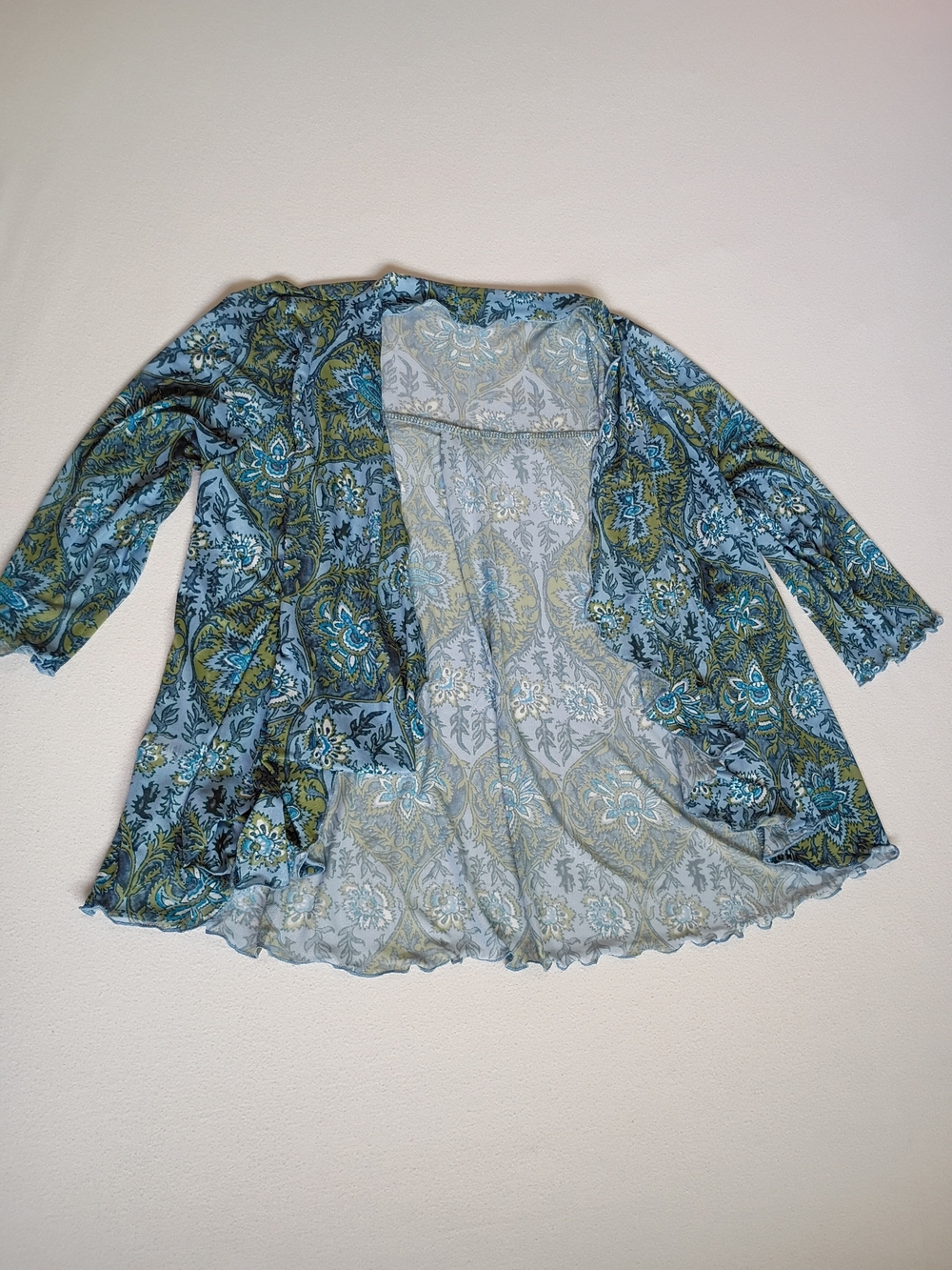 Laura Hlavac Paisley Floral Mesh Cardigan Green Blue Size S